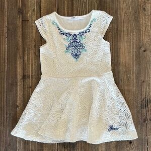 Guess Dress Lace Fabric Size 3/4 T White & Blue details